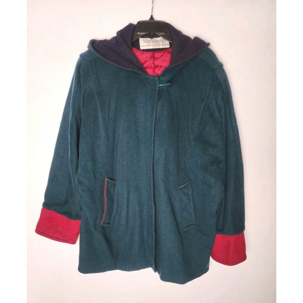 VTG Mackintosh New England Zip Wool Green Jacket Coat Lined Made Womens Size 16
